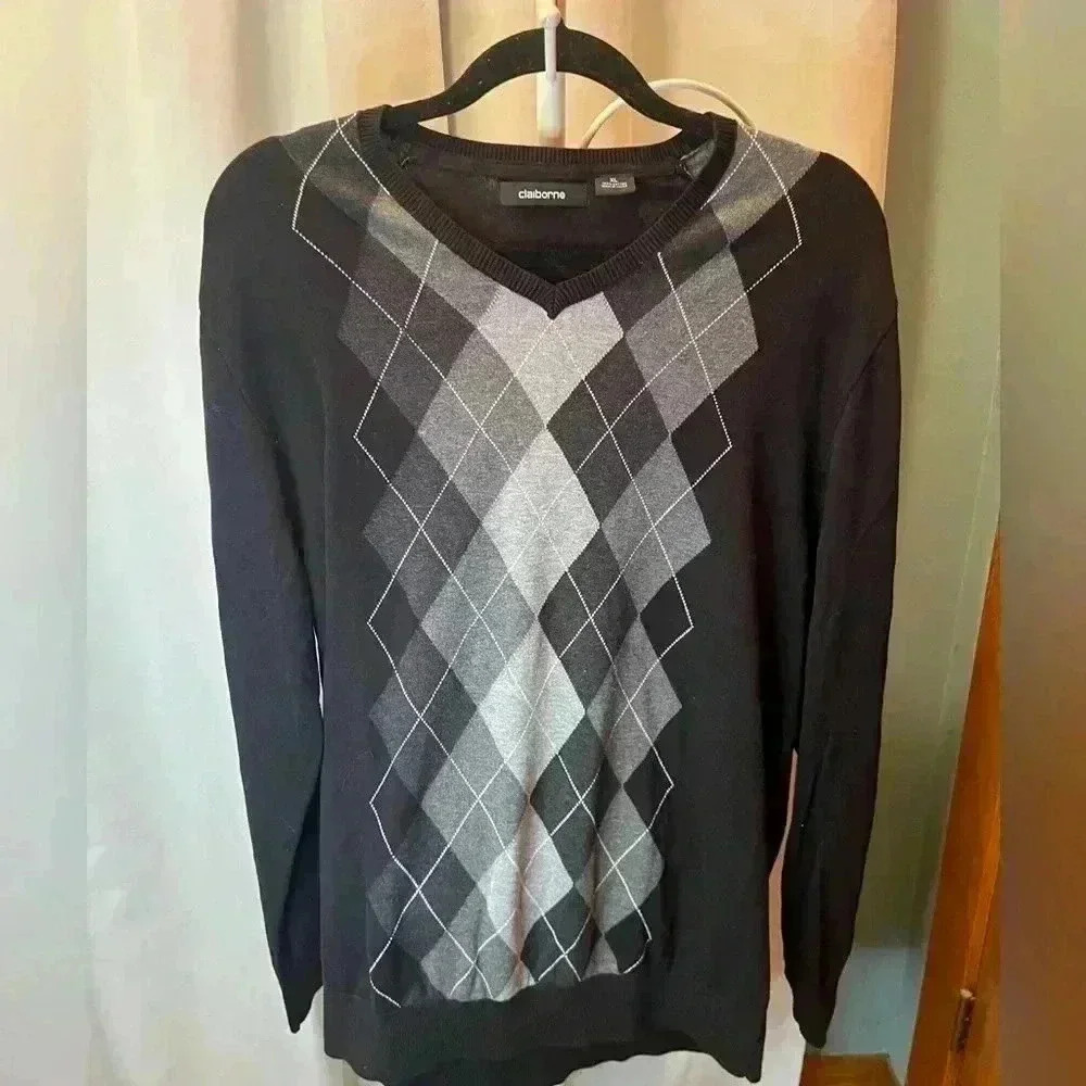 Men’s Argyle Sweater V neck xl Gray - Picture 2 of 4